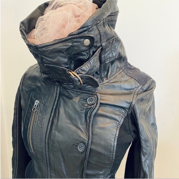 Nickolas K high collar genuine leather Moto jacket in BLACK NEW - Picture 9 of 13